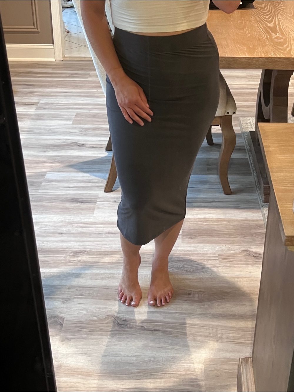 Forever 21 Dark Charcoal Grey High Elastic Waist Midi Skirt Medium